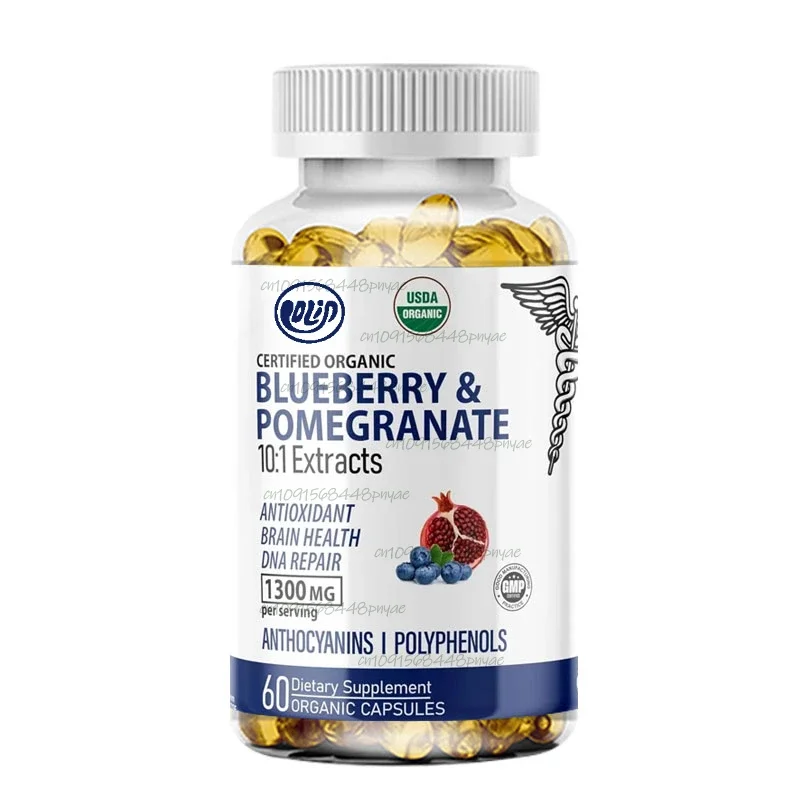 

Organic Blueberry Pomegranate Supplement 1300mg 10:1 Pomegranate Extract Blueberry Supplement Capsules 60 Capsules