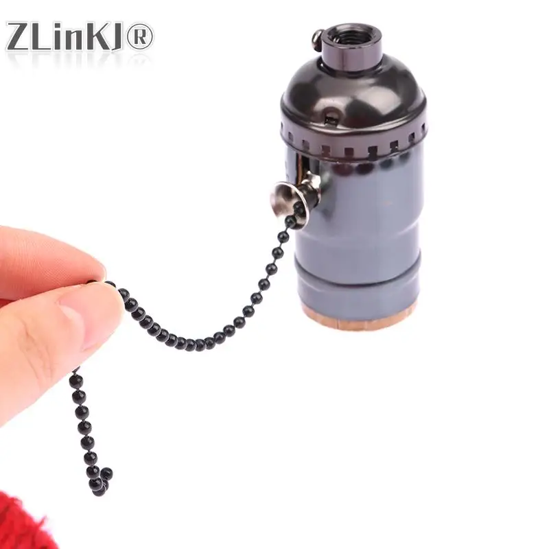 Vintage E26 E27 Aluminum Alloy Antique Lamp Base Holder Screw Aluminum Shell Bulb  Light Screw Socket 4 Colors With Chain Switch