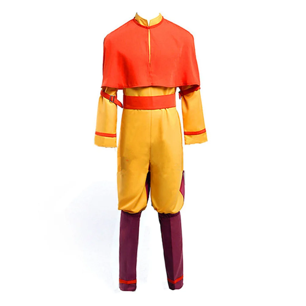 Avatar The Last Airbender Avatar Aang Cosplay Costume Adult Red Cloak Yellow Jumpsuit Outfits Halloween Carnival Suit