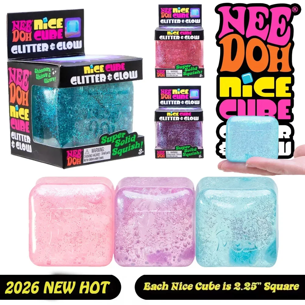 Hot New Product NeeDoh Nice Cube Glitter and Glow Crunch Stress Relief Toy Squeeze Toy Nice Cube Sensory Toy for Adults Gifts