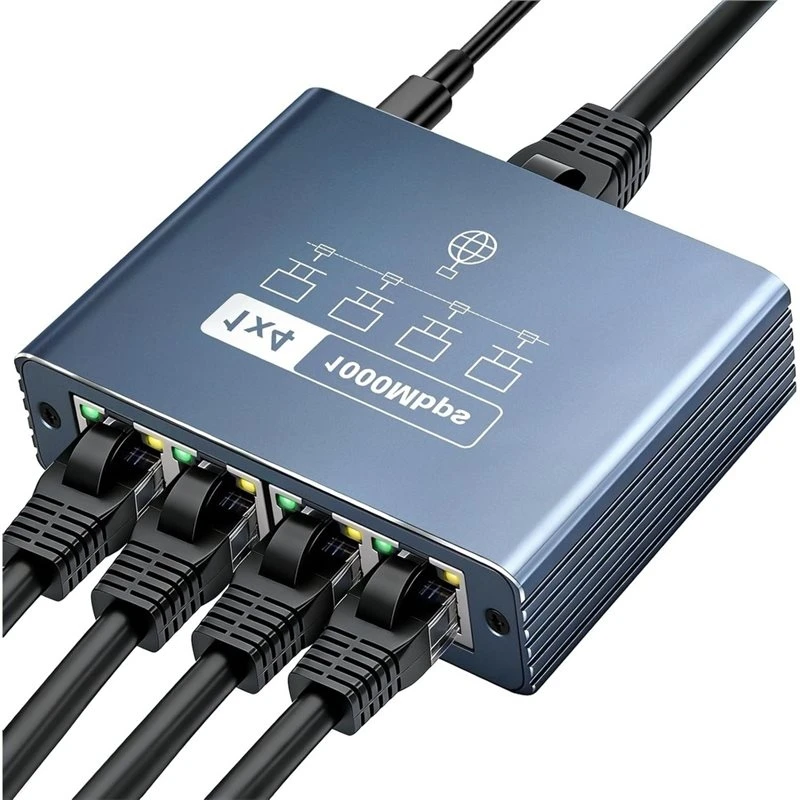 new--LAN Switch 1 To 4 1000 Mbps Ethernet Splitter With 4 Port Aluminium Gigabit RJ45 Design USB-C Power Cable Network Adapter