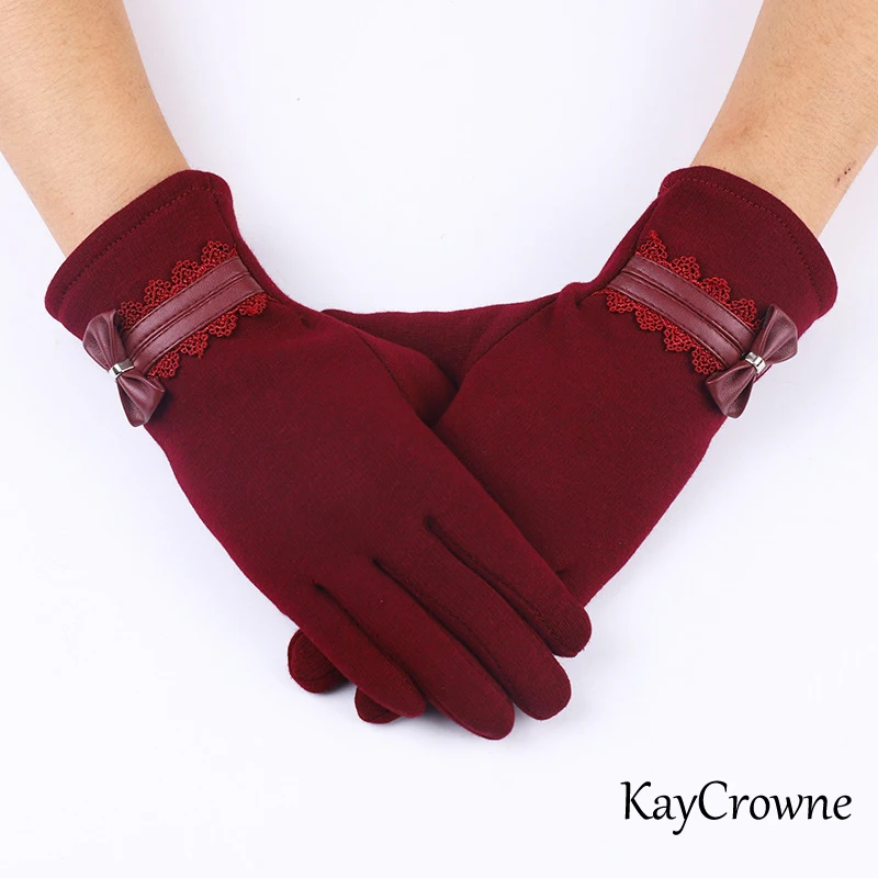 

KayCrowne Fashion Grace Lady Glove Women Winter Touch Screen Elegant Rosette Driving Windproof Thick Keep Warm Glove Female G202