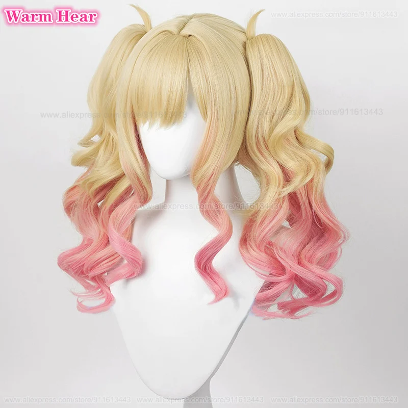 High Quality Synthetic Tenma Saki Cosplay Wig Anime 56cm Long Golden Pink Curly Hair Heat Resistant Hair Women Role Play Wigs