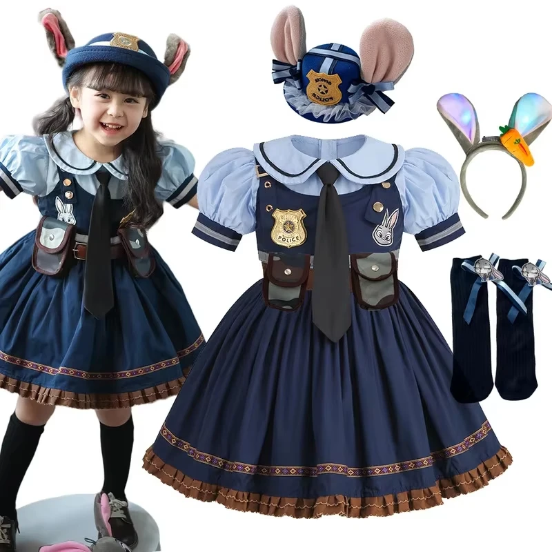 

Anime Children Zootopia Judy Cosplay Costume for Children Girls Kawaii Lolita Dress Headband Cute Tutu Dress Roleplay Outfits