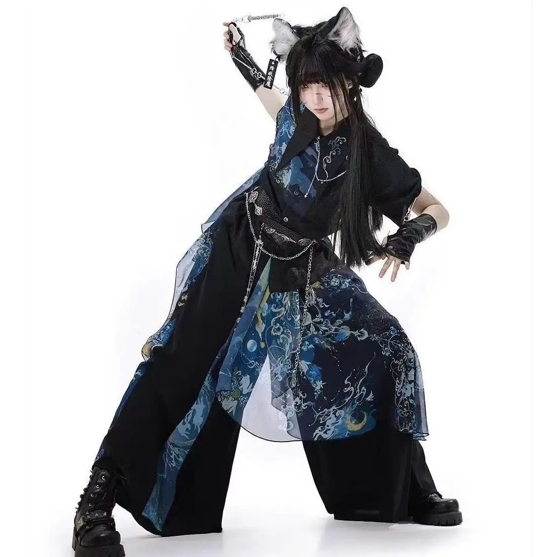 

Youthful Little Prince Cosplay Costume New Chinese Style Top Shirt Wide Leg Pants Set Boys Girls Halloween Street Fashion Outfit