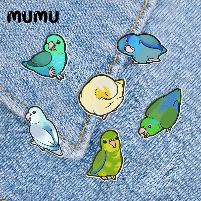 2023 New Parrot Lapel Pin Cute Budgie Acrylic Brooches Handmade Epoxy Jewelry Shirt Bag Badge