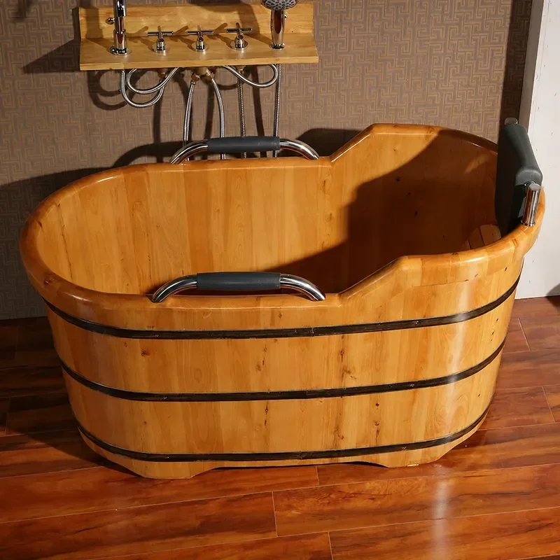 Sichuan Cypress Wood Bath Bucket Adult Sauna Fumigation Wooden Basin Spa Foot Soak Tub Aromatic Natural Wood Barrel