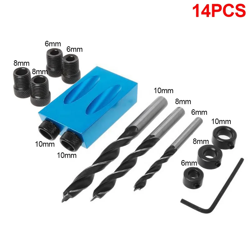 Joint  Angle Drive Adapter Locator Carpentry ToolWoodworking Oblique Hole Locator Pocket Jig Kit 15 Degree Drill Bit Guides