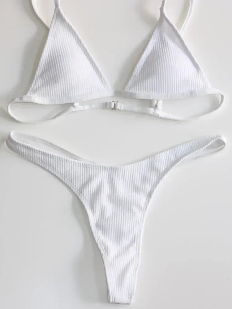 Conjunto de biquíni com nervuras bandeau para mulheres, roupa de banho tanga, maiô high cut, tanga brasileira, biquínis tanga, sexy, meninas, roupa