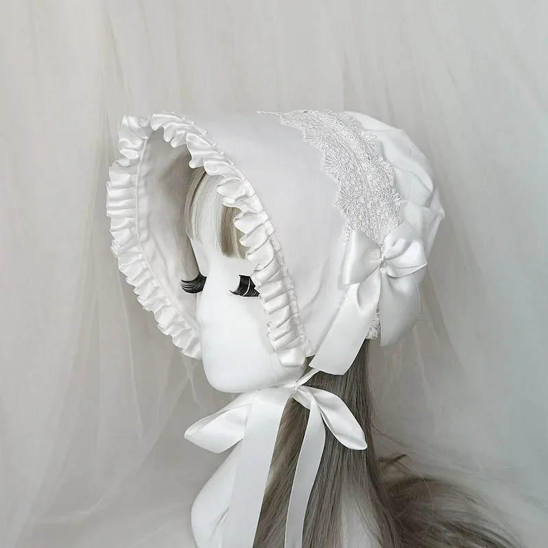 Women Pilgrim Victorian Bonnet Hats Vintage French Style Lolita Maid Cosplay Hat