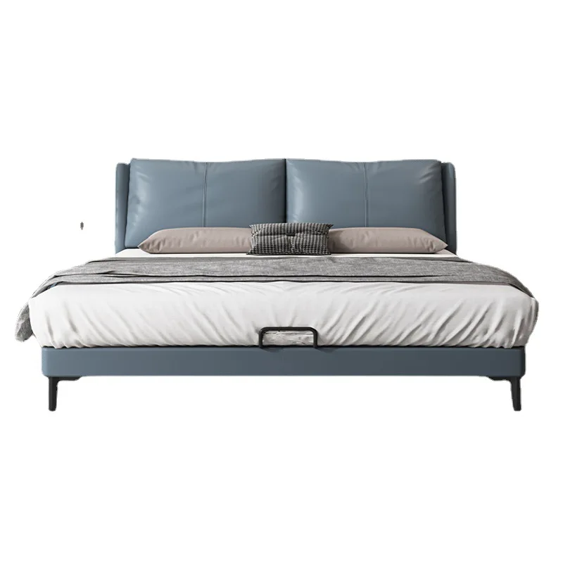 

Modern simple leather bed, light luxury master bedroom minimalist style, Nordic light luxury