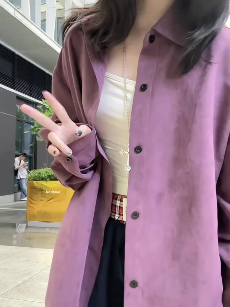 

Loose Long Sve Plum Velvet irt Women's Sle American Retro Sun Protection Outerwear Casual Lazy Faion High End Feeling