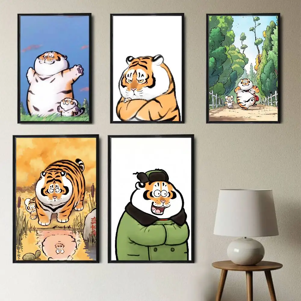 cute Alexander chubby Fat Tiger High Quality Dorm Living Room Aesthetic Wall Decoration Painting Poster Stickers Gift