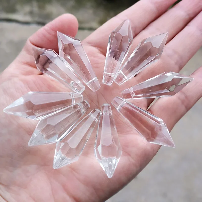 5/10pcs 38mm Icicle Drops Crystal Prism Chandelier Parts Hanging Suncatcher Glass Prisms Pendant Lighting Beads Chain Accessory