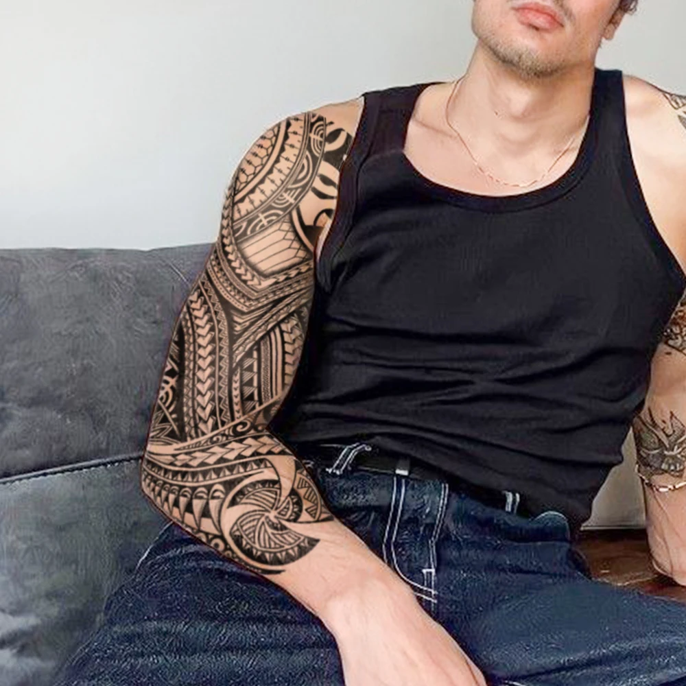 Large Full Arm Sleeve Waterproof Temporary Tattoo Sticker Indian Tribal Machine Turtle Totem Fake Tatoo Body Art Men Women Leg