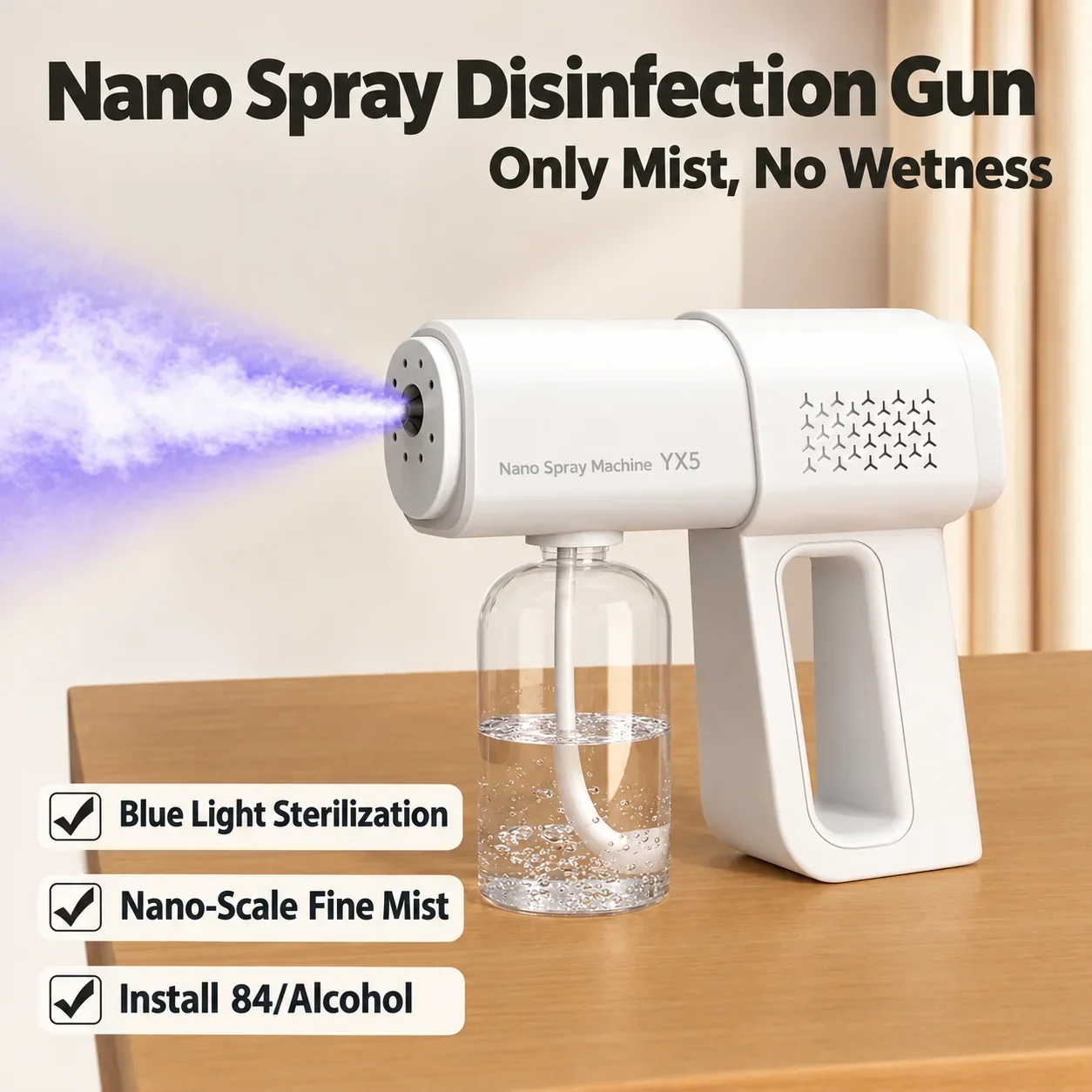 380ml Electric Nano Blue Light Steam Spray Gun K5 Wireless Atomizing Sterilizer C-Type Atomized Household Handheld Sterilizer