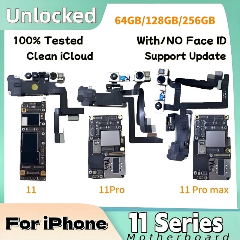 100% Tested Unlocked Motherboard For iPhone 11 pro max Clean iCloud Logic Board with/No face ID Support Update Mainboard