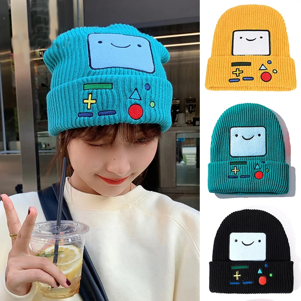 

Cartoon Beanies For Men Women Autumn Winter Warm Knitted Hat Solid Color Crochet Bonnet Soft Woolen Unisex Skullies Cap Skullcap