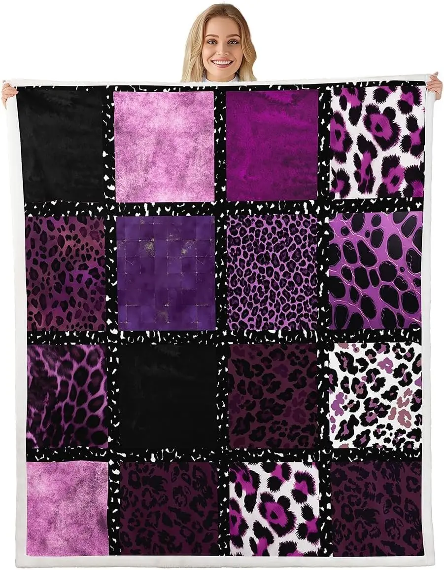 

Pink Leopard Print Fleece Throw Blanket Ultra-Soft for Couch Sofa Bed,Animal Skin Texture Sherpa Blanket,Patchwork Geometric