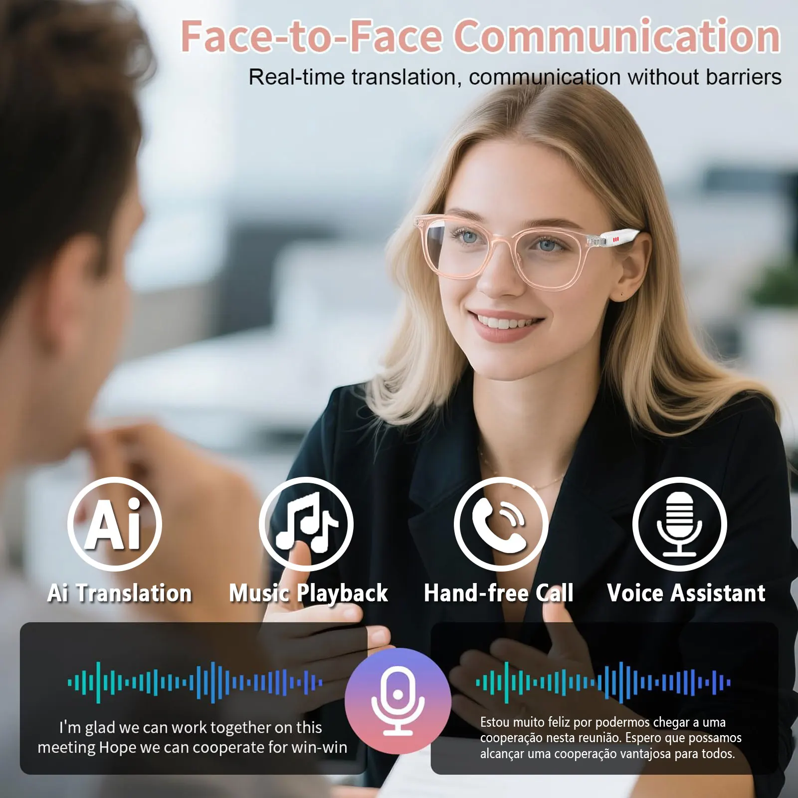 

Аудиоочки Smart AI-перевод, перевод приложений в реальном времени по более 160 языков, светочувствительные линзы, меняющие цвет
