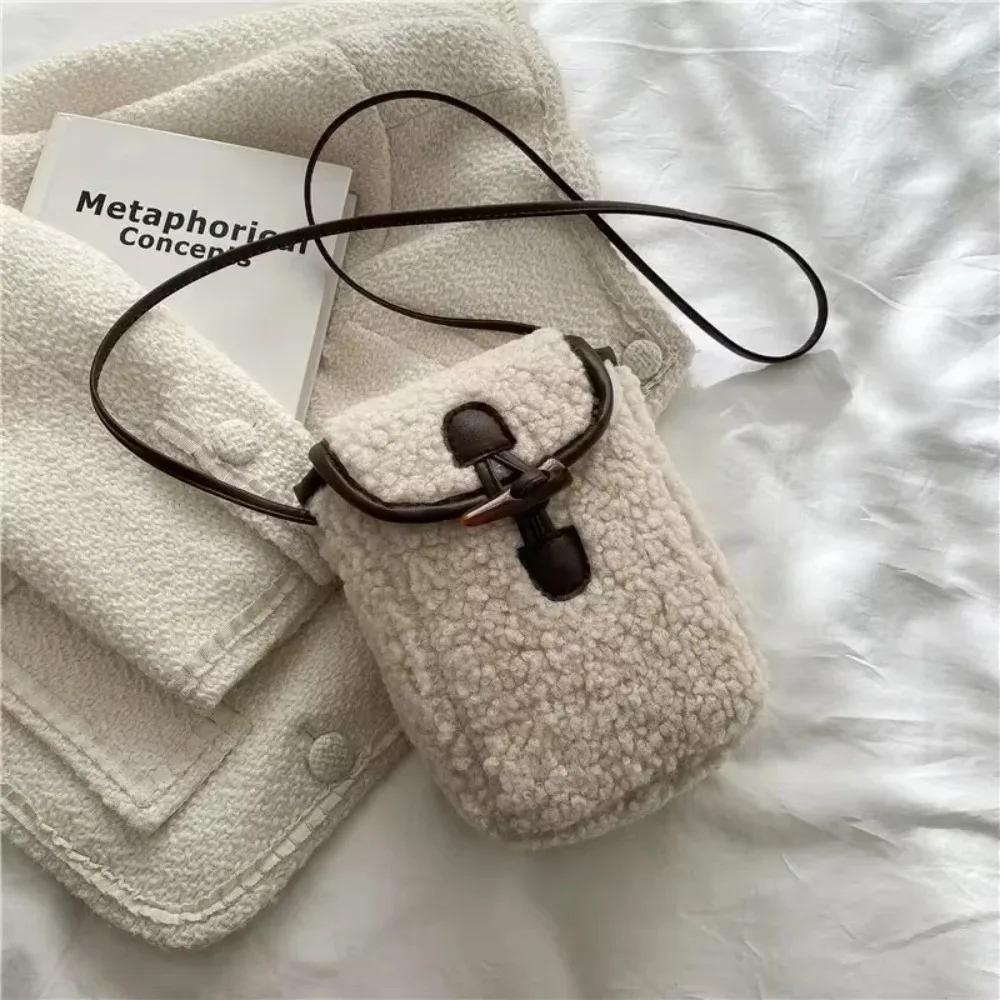 

Fashion Winter Lambswool Phone Bag Faux Fur Portable Women Wallets Square Purse Sweet Lovely Shoulder Bags