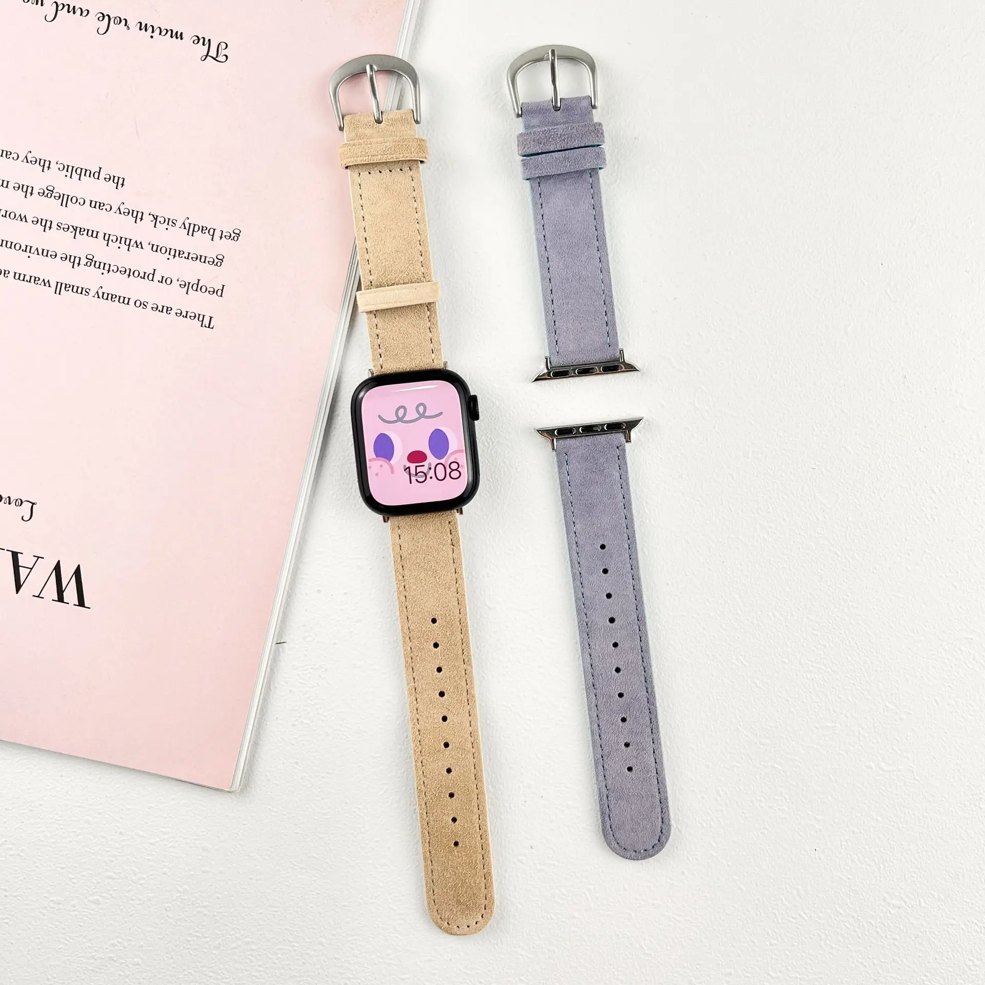 Zegarek bransoletka skórzany pasek do zegarka Apple Watch kontrastujący kolor futro pasek do zegarka Applewatch9876543SE uniwersalny