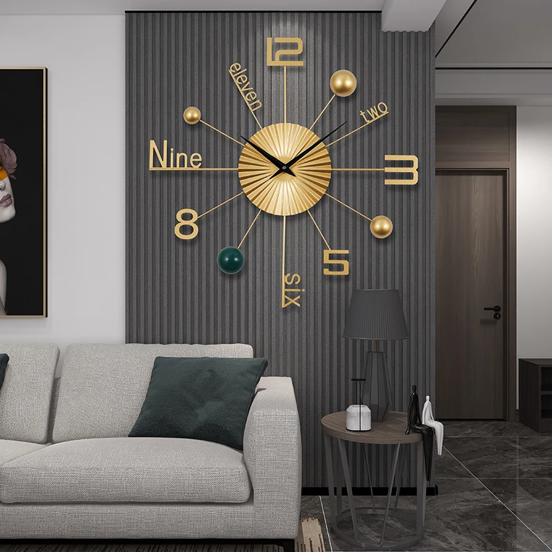 Nordic Living Room Wall Clock Metal Restaurant Number Clock Mural Watch Entrance Hall Luxury Mute  Wall Clock Home Decor
