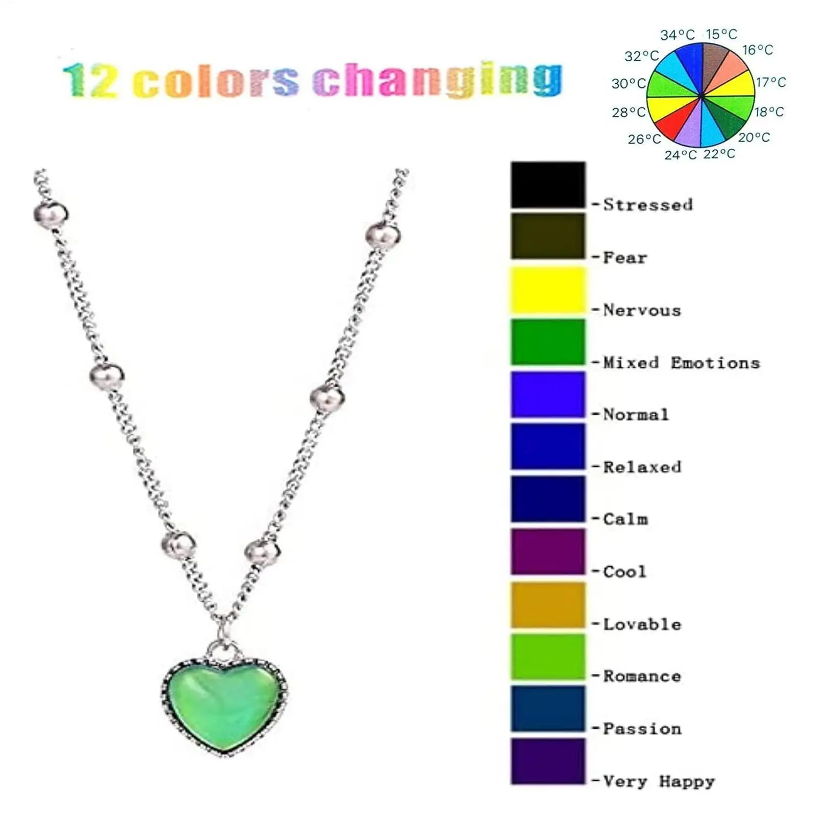 Thermochromic Love Pendant Necklace Color Changing Temperature-Sensitive Color-Changing Love Necklace for Women's Birthday
