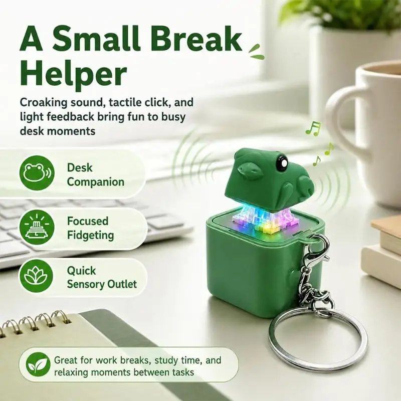 Funny Croaking Frog Duck Fidget Toy Keychain with LED Light Sound Creative Key Ring for Friend Classmate Small Gifts view 3