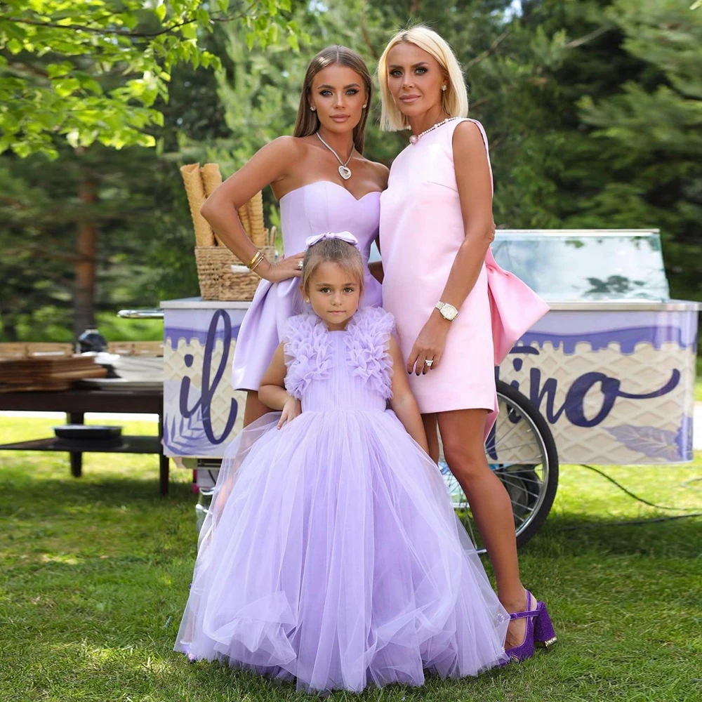 Newest Lavender Mom And Kids Party Dresses Cute Strapless Ruuffles A line Prom Gowns For Brithday Mother And Daughter Dress