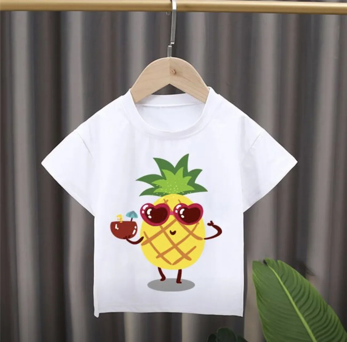 Nuovo stile per bambini Cartoon Fruit Print Girocollo T-shirt a maniche corte Vestiti per ragazza Vestiti per ragazzi Vestiti per bambini Tessuto modale