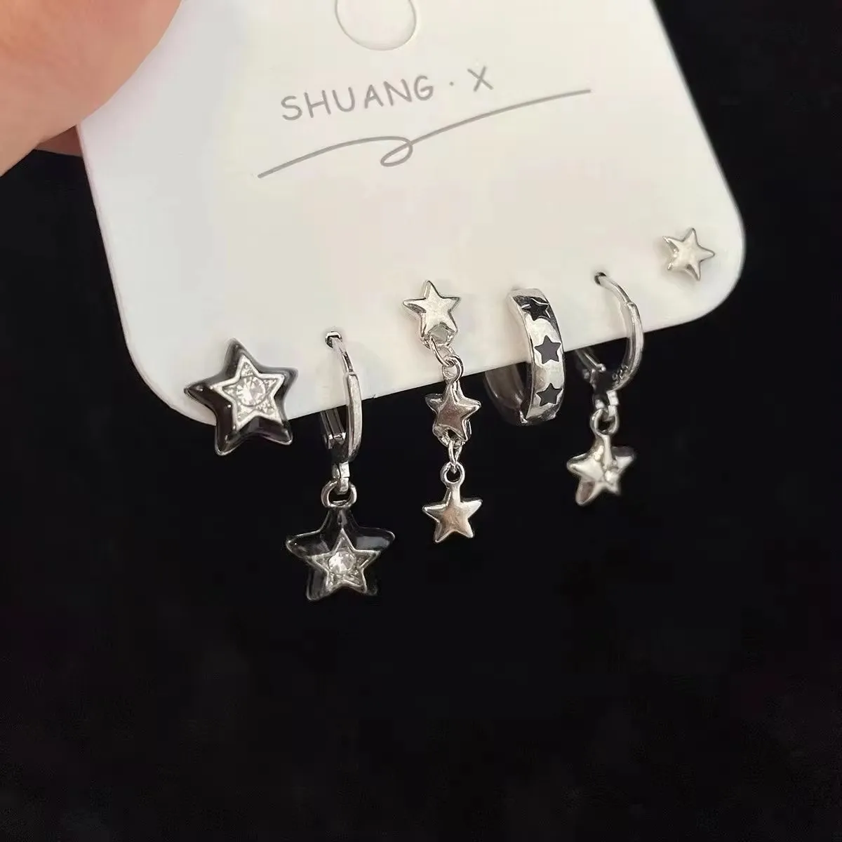 Goth Trendy Red Crystal Star Ohrring Set für Frauen Männer Vintage ästhetische Herz Pentagramm Anhänger Ohrring Y2K Schmuck Zubehör