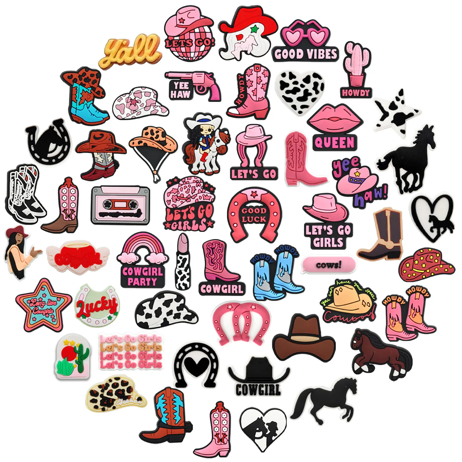 Random 10-50Pcs Cowgirl Series Shoe Charms DIY Shoe Decoration Accessories Premium Quality Popular Charms Bubble Slides Sandals