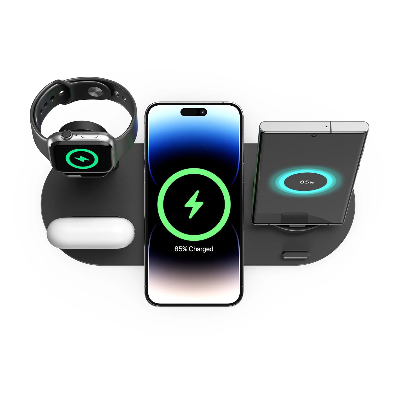 Supporto per caricabatterie wireless 15W 4 in 1 per iPhone 16 15 14 13 X Samsung Galaxy S22 S21 Apple Watch Airpods Dock station di ricarica rapida