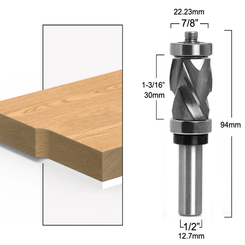 Welded Solid Carbide Flush Trim Router Bit - Double Bearing Edge Trimming Cutter with 1/2
