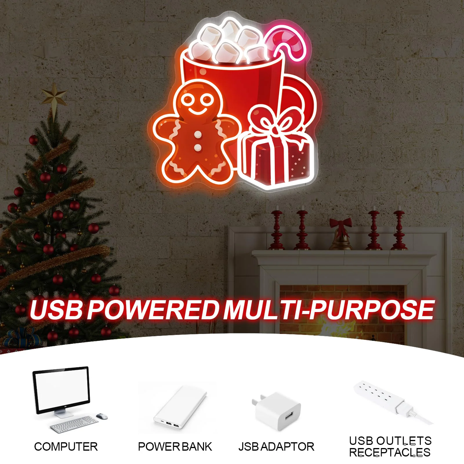 クリスマス ジンジャーブレッドマン カップ ネオンサイン クリスマスツリー デコレーションサイン 壁飾り クリスマスオーナメント ショップ 寝室 ホームパーティー用