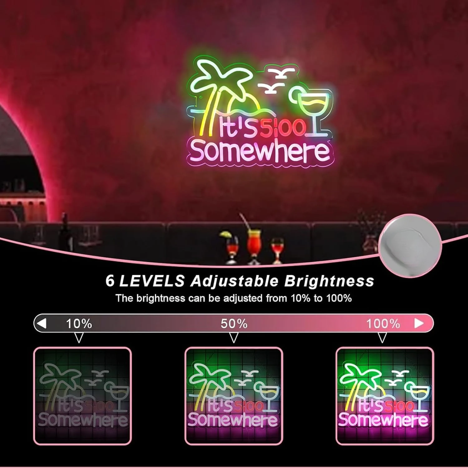 T's 5:00 في مكان ما الاستوائية LED النيون كوكتيل ديكور USB عكس الضوء ضوء النيون لشاطئ بار كروز عطلة فيلا ديكور الحفلات #2