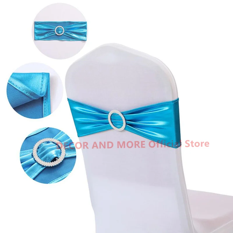 

50PCS Spandex Chair Sashes Decoration Chair Bands With Buckle Hotel Wedding Chair Covers Strech Lycra Chair Ties Gold Silver