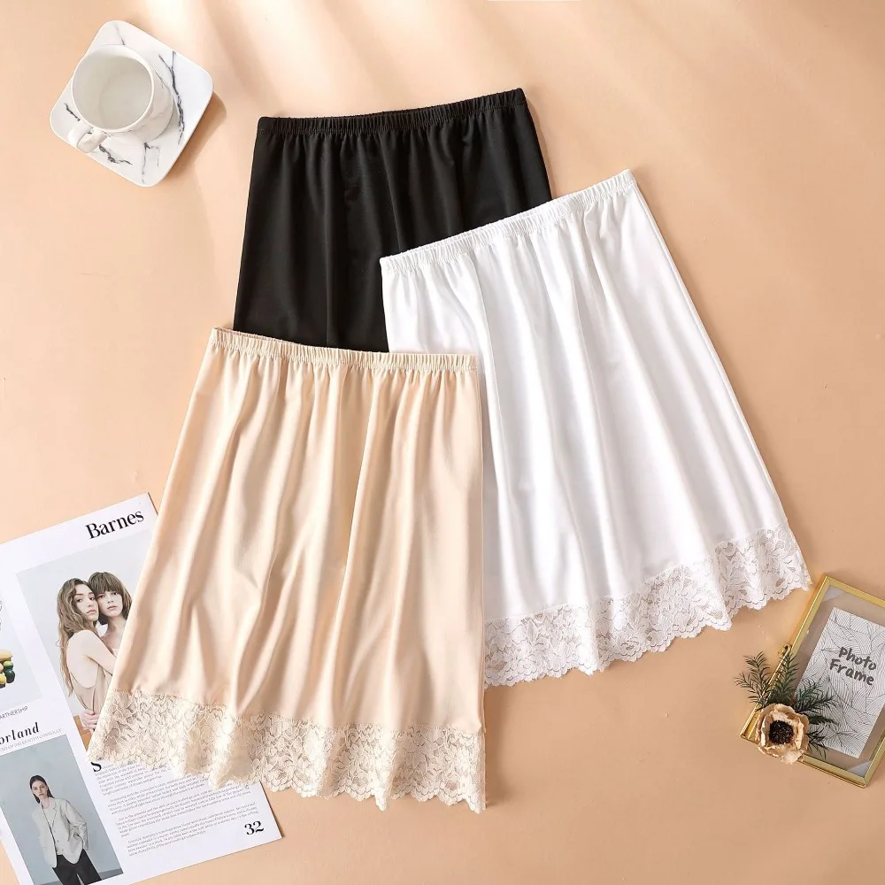 Thin Ice Silk Modal Female Half Length Skirt Lace Anti-Penetrating Underskirt Anti-glare Mesh Flower Innerwear Short Skirt Women