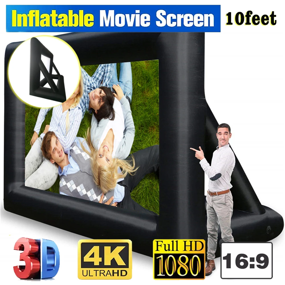 8FT 10FT  Inflatable Blow Up TV And Movie  Projector Screen Supports Front and Rear Projection for  Backyard Movie Family Party