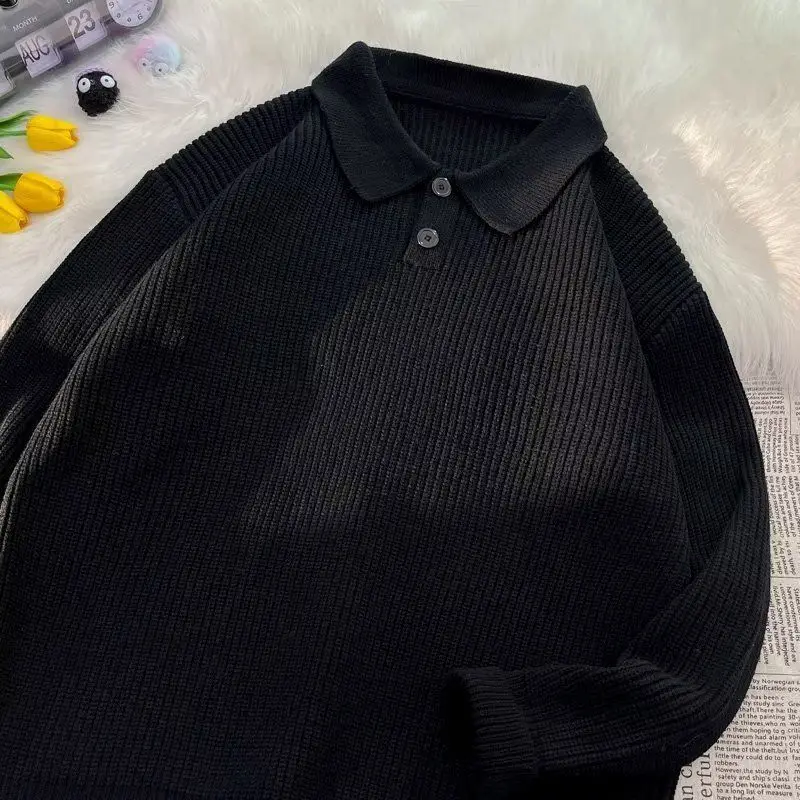 

Retro Japanese Sle Ne Knitwear for Men Pure Color Oversize Winter Autumn Soft Polyester Casual Busin Sweater