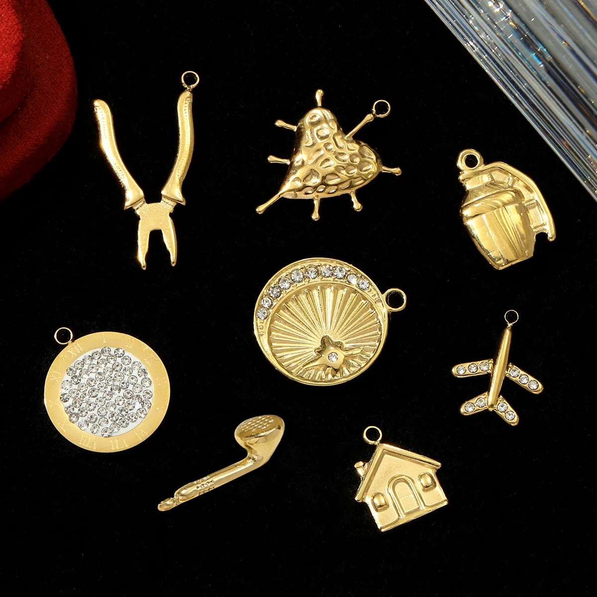 3pcs/Lot Stainless Steel Rhinestone Dial Moon Heart Pendants Pliers Earphones DIY Bracelet Charms Women House Airplane Jewelry