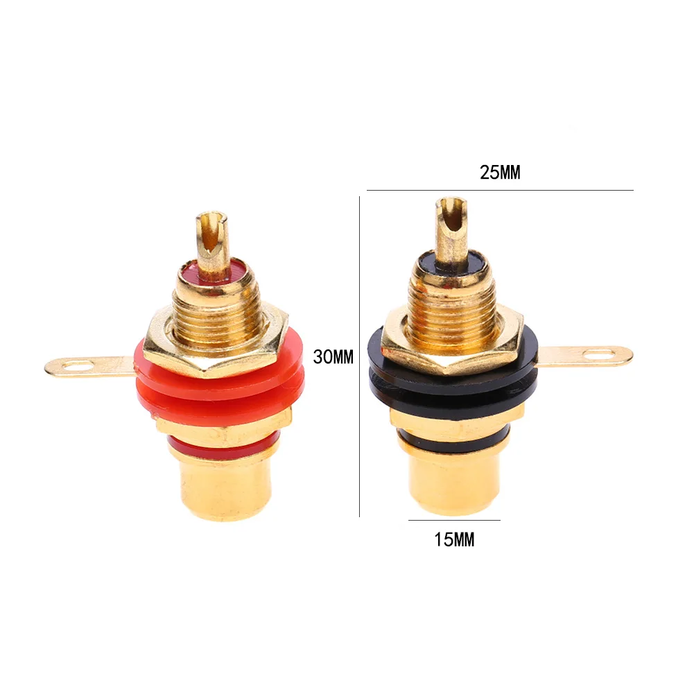 Liga de zinco fêmea soquete conectores, Chassis Panel Mount Adapter, RCA Jack Connector, Gold Plating Acessórios, 2pcs