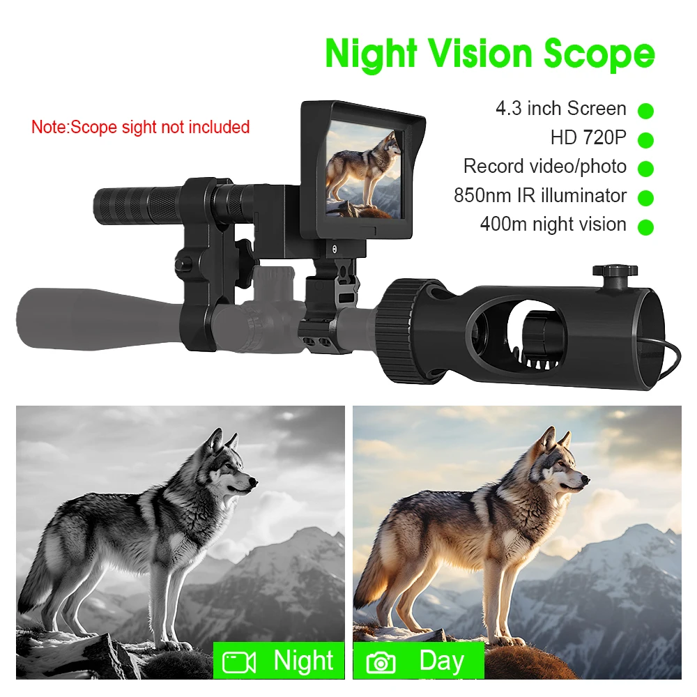 

4.3-inch screen, night vision rifle scope, with a range of 300 meters, capable of taking photos, shooting, and hunting