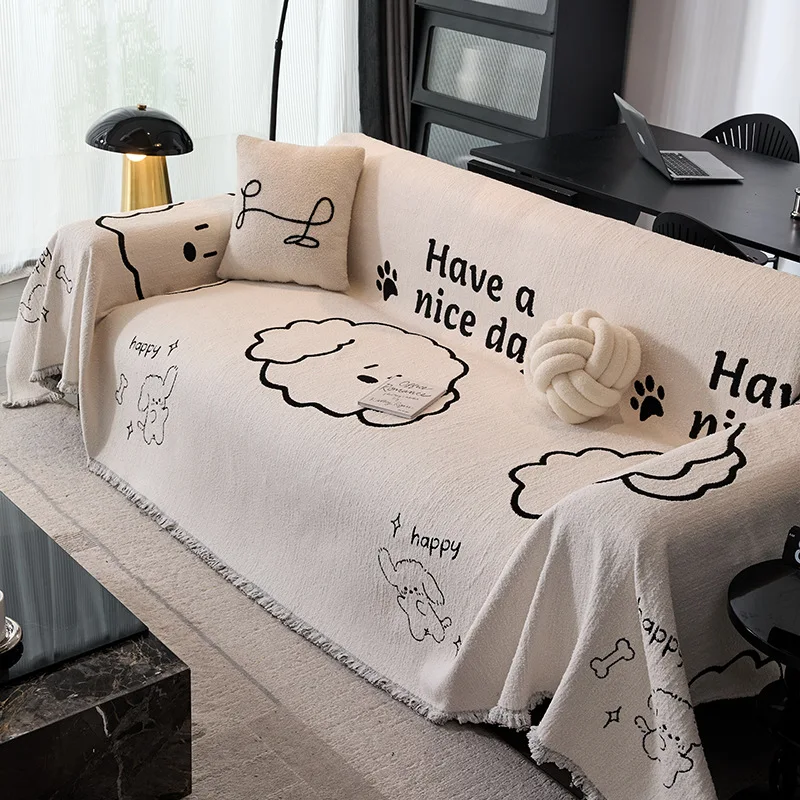 Chenille Sofa Covers Reversible Dog Pattern Solid Color Couch Slipcover All Season Use for L Shaped Living Room Couch Cover