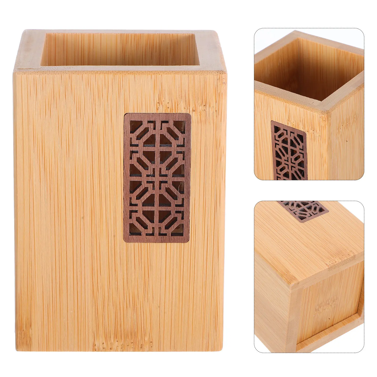 Intricately Carved Bamboo Pen Holder Organizer Multifunctional Desk Elegant Stationery Storage Office School Home