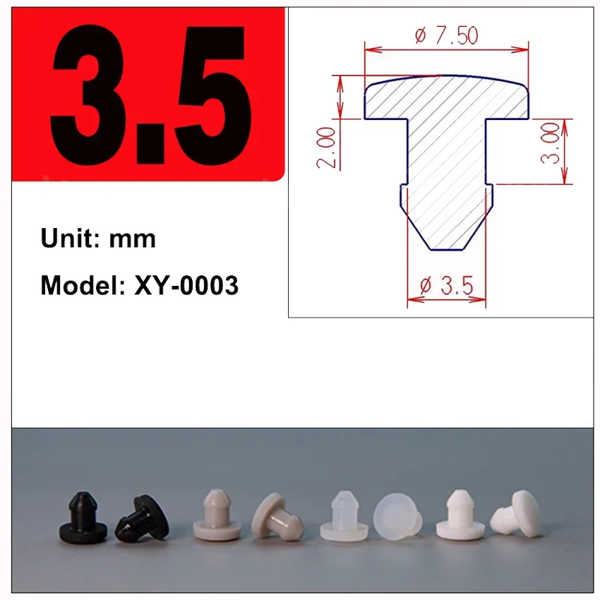 10000pcs Solid Silicone Rubber Hole Caps XY-0003 (3.5mm) T Type Hole Plug Snap-on Gasket Blanking End Seal Stopper