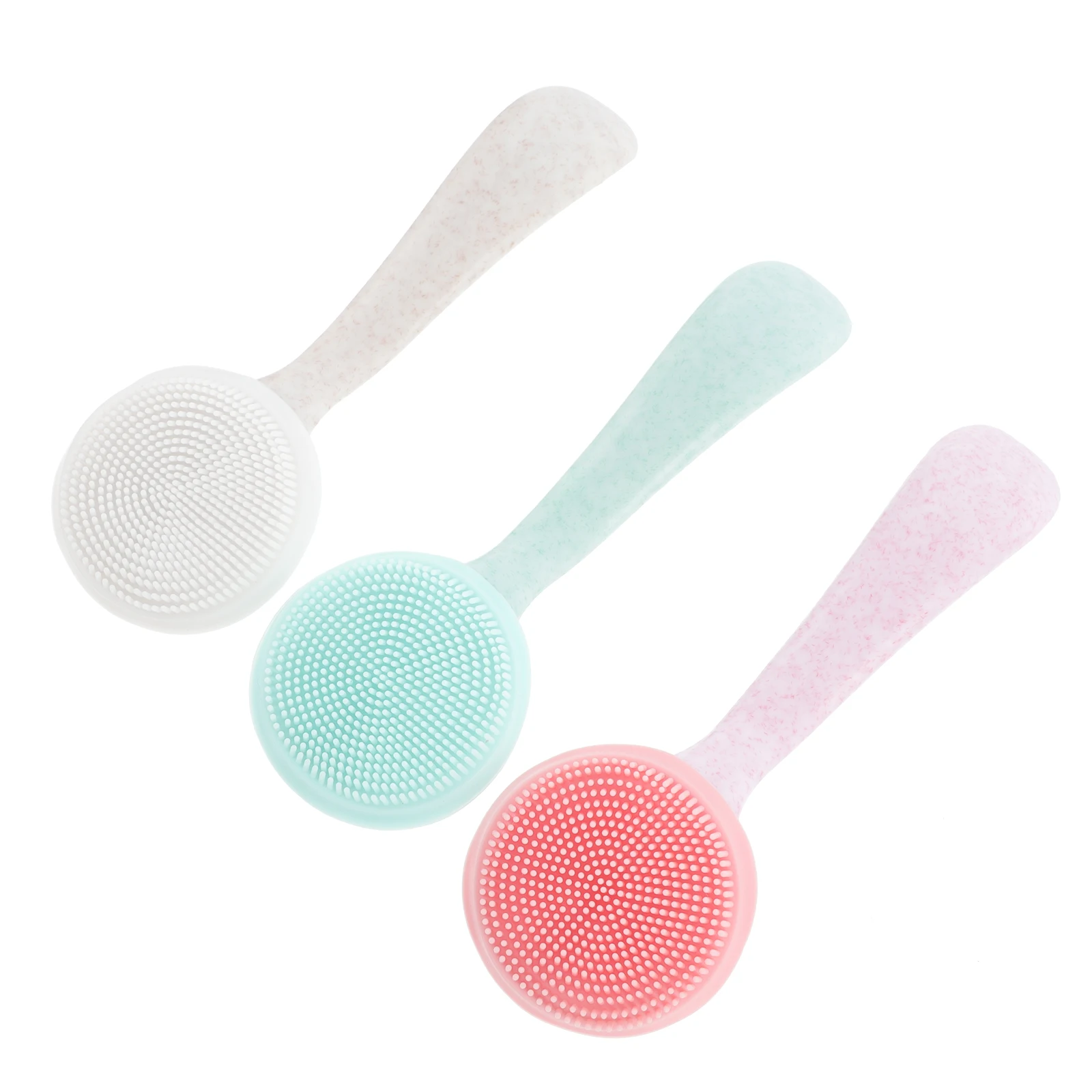 Brosse pour le visage en Silicone, 3 pièces, épurateur pour le visage, manche Long, nettoyant pour pores en profondeur, masseur pour le visage à poils souples pour un usage quotidien