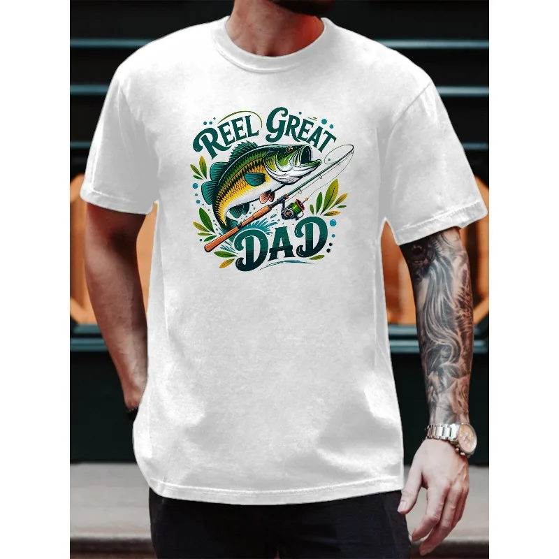 

Funny Reel Great Dad Shirt Fishing Lover Graphic Tee Fathers Day Gift Fisherman Bass Catch Print Casual Top for Dad Men