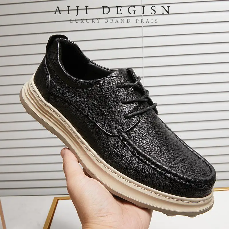 

Retro All Genuine Leather Men's Shoes Casual Cowhide Shoes Black Large size Original Genuine Leather Luxury Shoes